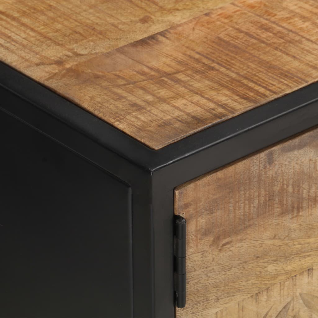 TV Schrank Mango Holz 130 x 30 x 40 cm mit geschnitzter Tür rustikaler Look