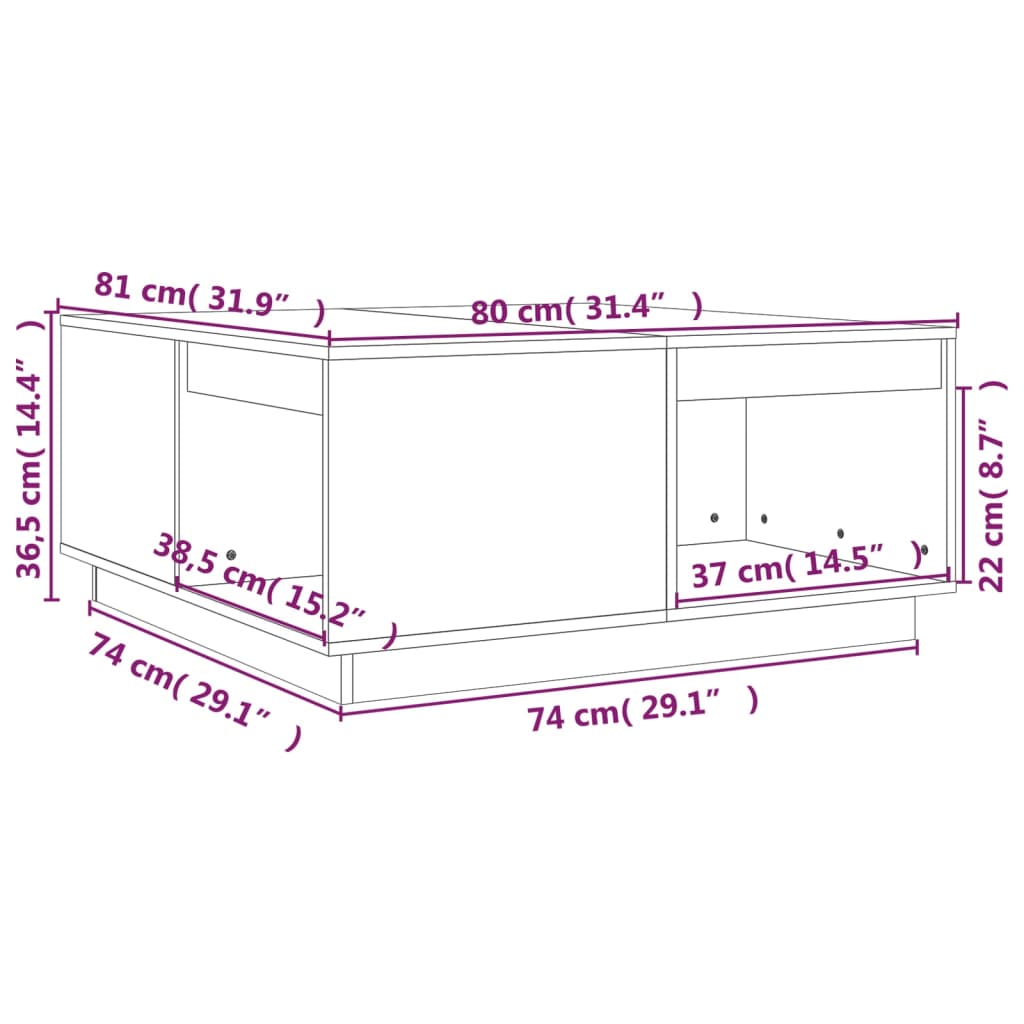 Couchtisch Sofatisch Beistelltisch Tisch Wohnzimmer 80x81x36,5cm Holz Natur