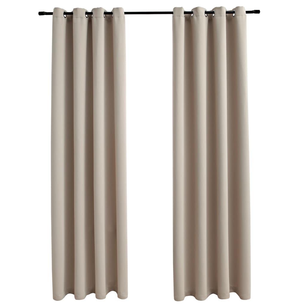 Vorhang Gardine Verdunkelung mit Metallringen 2er Set Beige 140x245cm Blickdicht