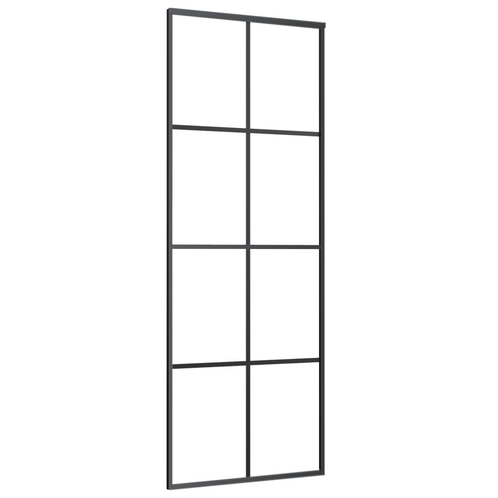 Schiebetür Schwarz 76x205 cm ESG Glas und Aluminium