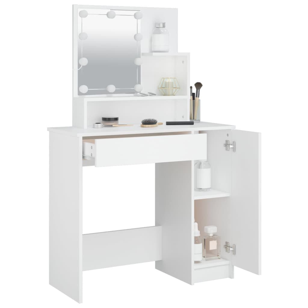 Moderner Schminktisch mit LED Beleuchtung Weiß Hochglanz 86 5 x 35 x 136 cm
