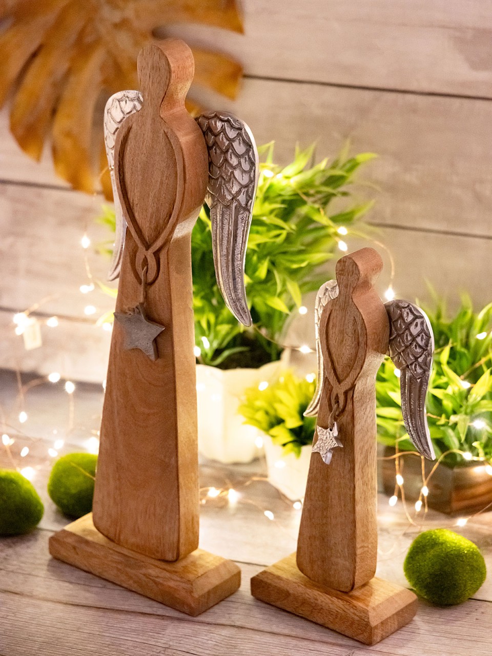 Dekofigur Engel 2er Set 13/17x32/47cm Weihnachtsdeko Masterbox 6-teilig Mangoholz