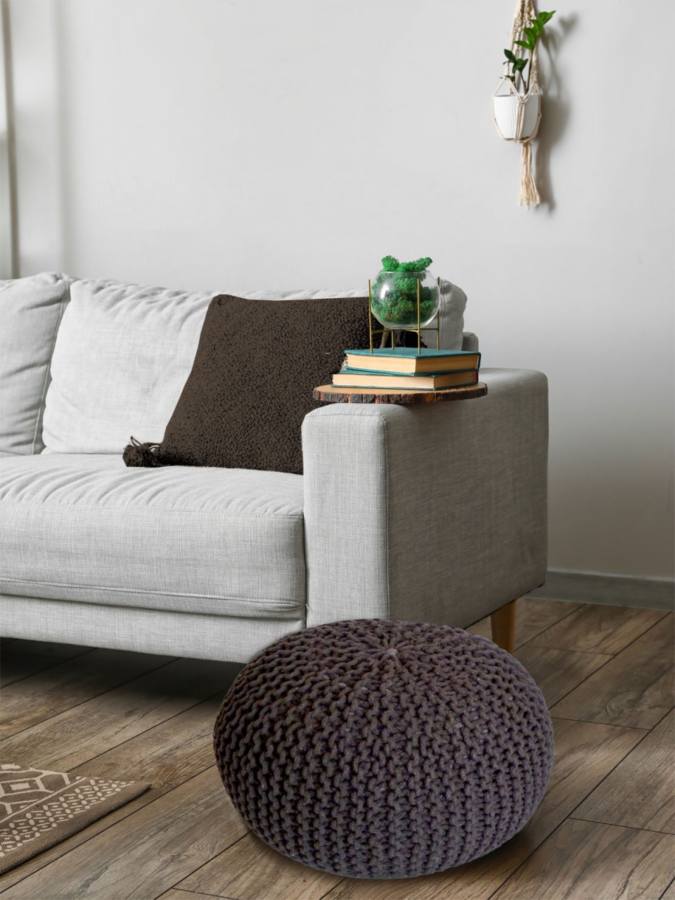 Strickhocker Pouf Ø 45 H 30 cm cm Sitzpouf Strick Bodenkissen