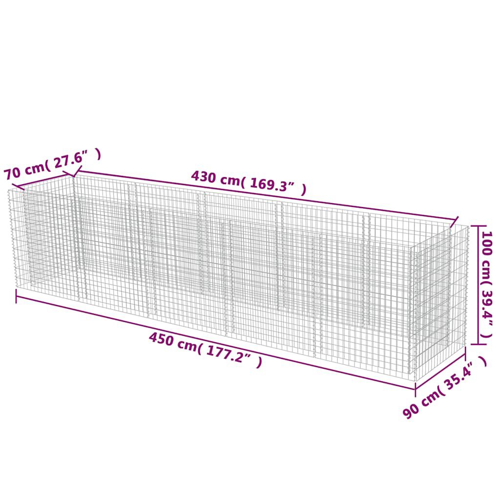vidaXL Gabionen-Hochbeet Verzinkter Stahl 450×90×100 cm