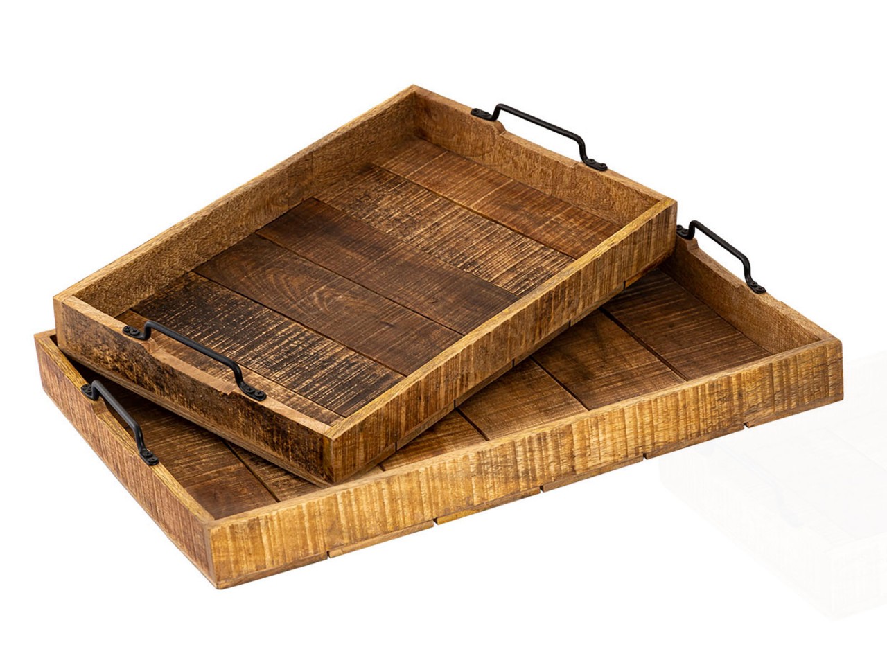 Serviertablett Holztablett Set 2 Stück 46x31cm Tablett Holz Serviertablett Deko Tablett Mangoholz