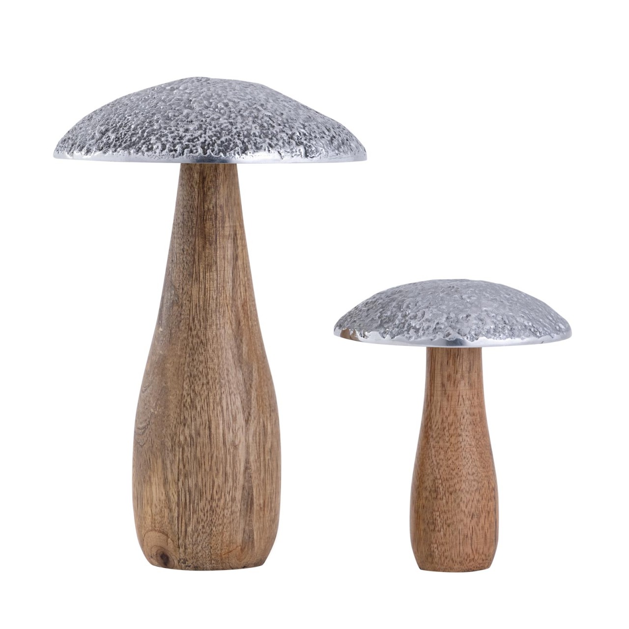 Dekofiguren 2er Set Pilze H20/12x13/10cm Aufsteller Pilz-Optik Mangoholz Aluminium