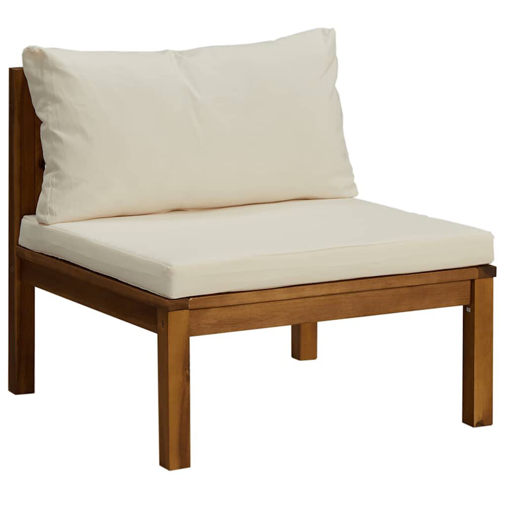 3-tlg. Garten-Lounge-Set mit Cremeweißen Kissen Akazienholz