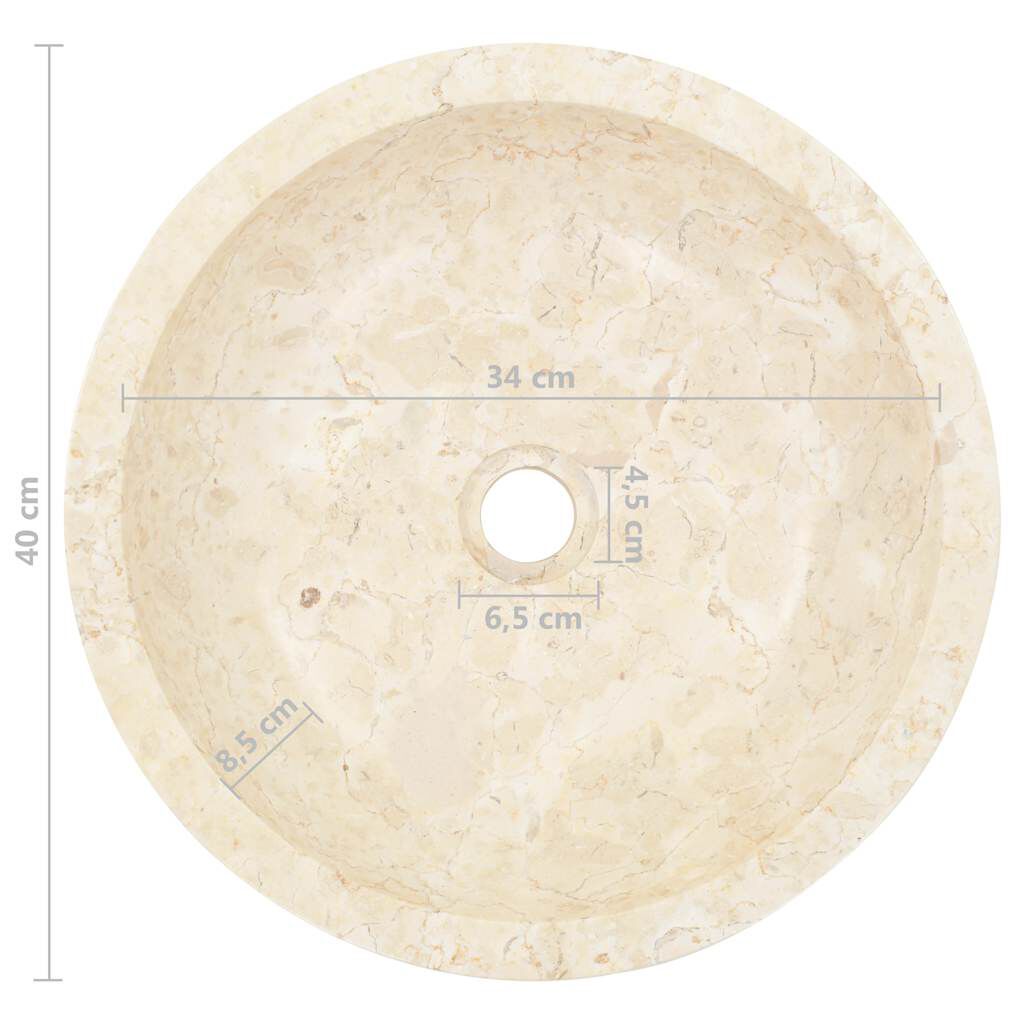 Waschbecken rund Creme 40x12 cm hochwertiger Marmor Naturstein