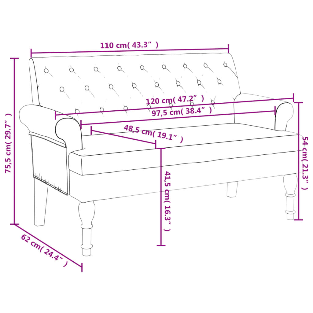 Sitzbank mit Rückenlehne Weinrot 120x62x75,5 cm Stoff Modern & stilvoll