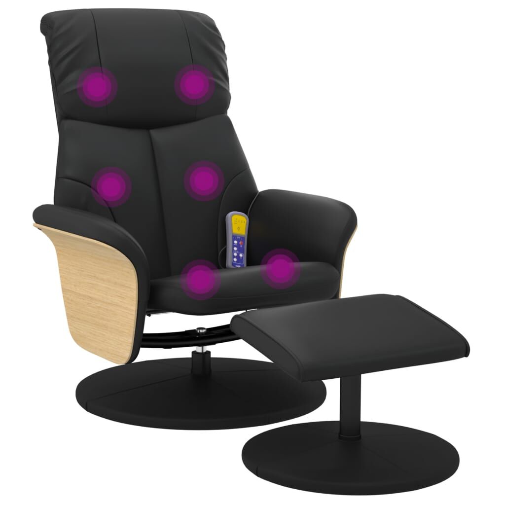 Massagesessel mit Hocker schwarz Kunstleder komfortabel und elegant