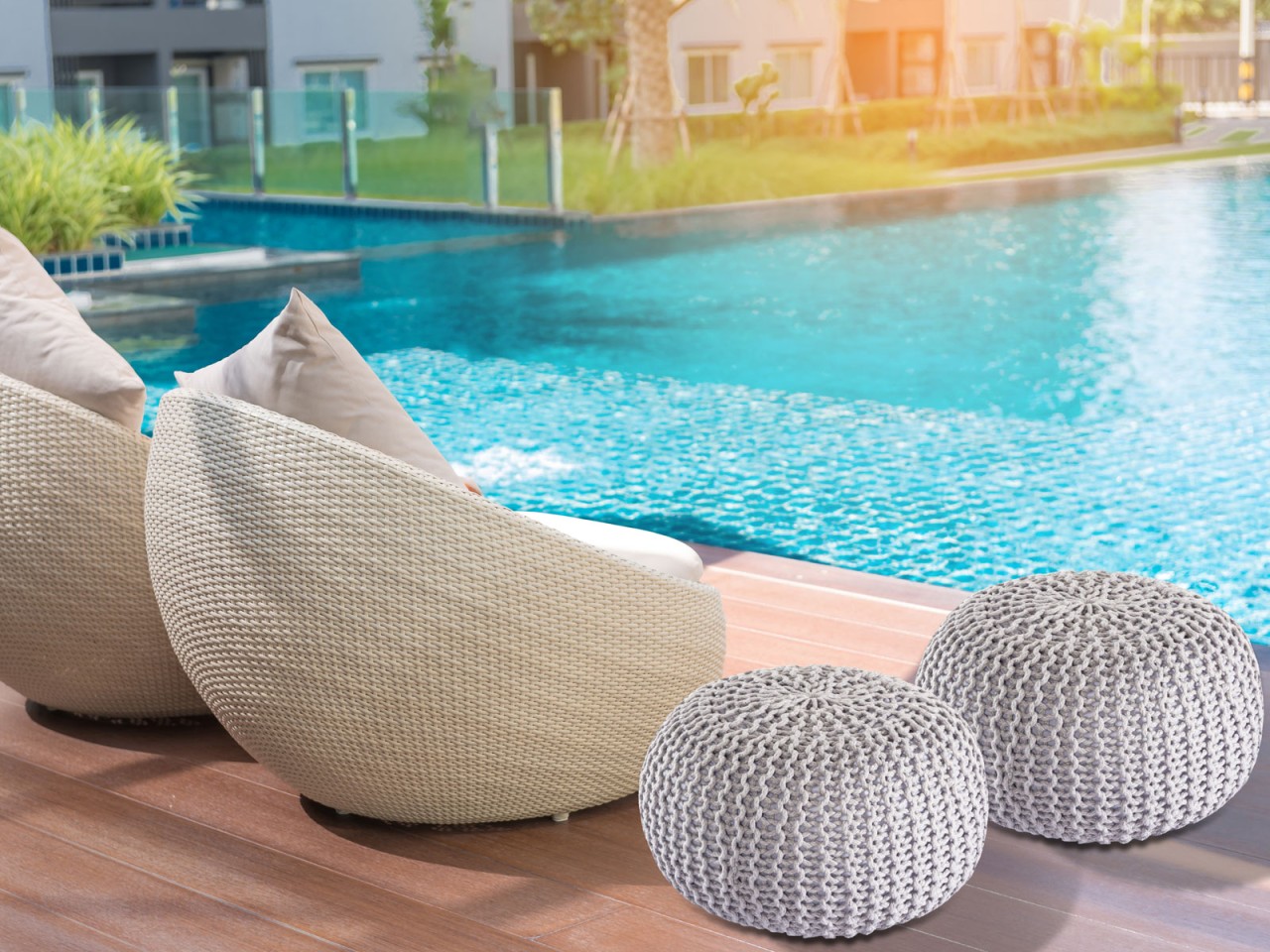 Sitzpouf ø55cm Pouf Strickhocker Strickpouf PREMIUM Innen Terrasse Pool Garten nachhaltig