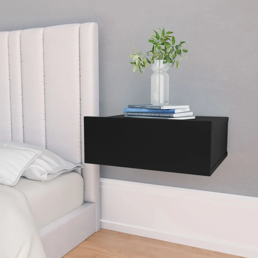 Nachttisch Wandregal Hängeregal Schwarz 40 x 30 x 15 cm Schwebend 