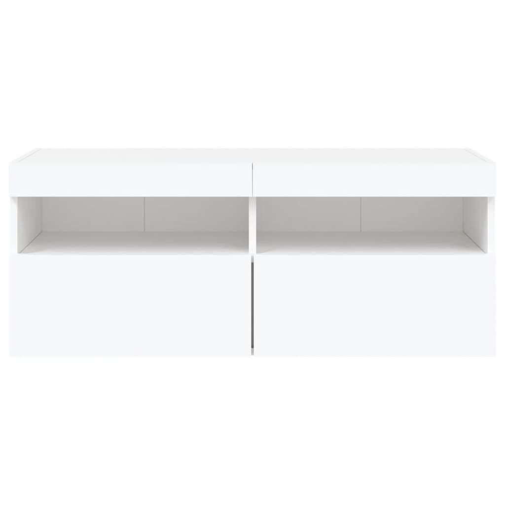 TV Wandschrank Weiß mit LED Leuchten 100x30x40 cm platzsparend und modern