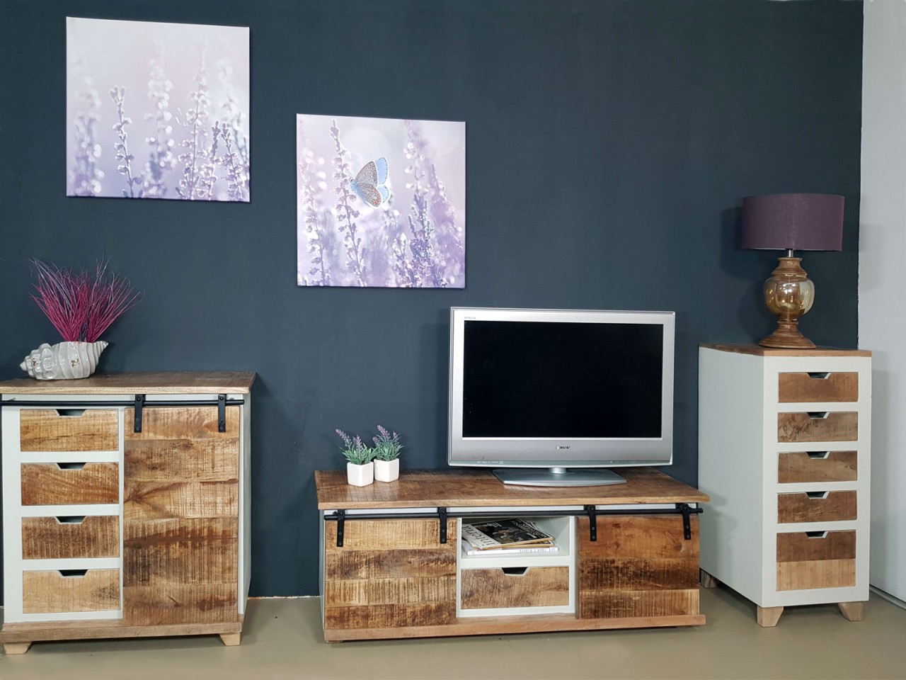 Schubladen Kommode B 40 H 92 cm Schubkastenturm Anrichte Sideboard California weiß Mangoholz