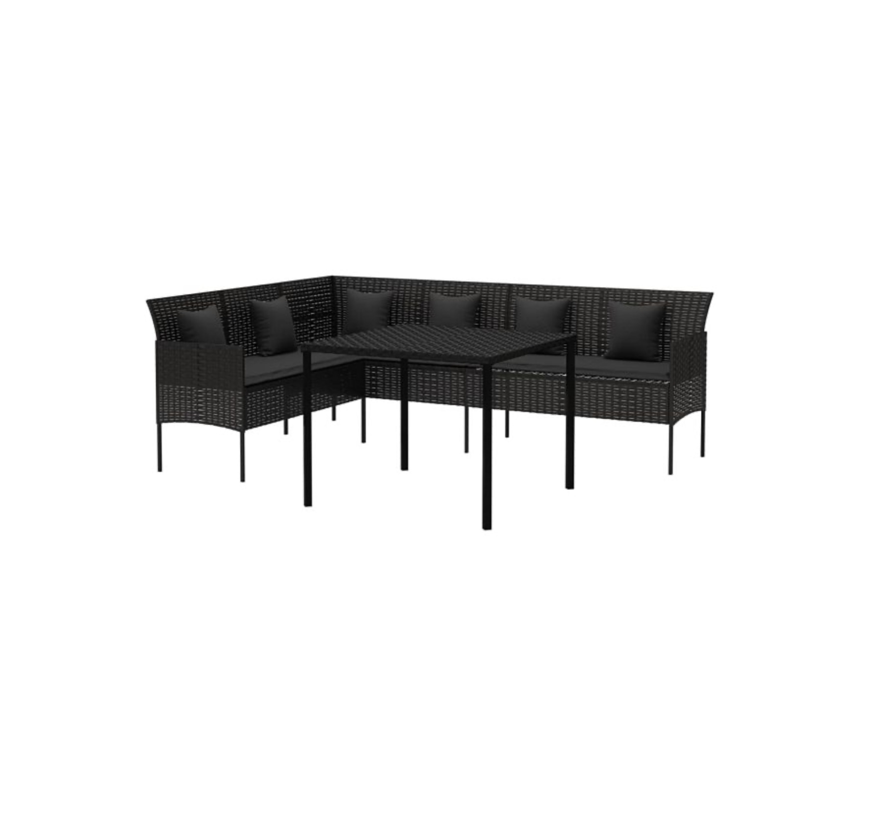 2-tlg. Garten-Essgruppe mit Kissen Schwarz Poly Rattan Sitzgruppe