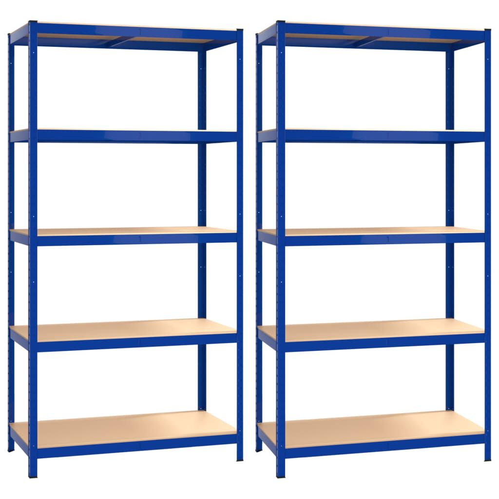 Regalset Regalsystem Blau 2 Stück mit 5 Böden aus Stahl und Holzwerkstoff stabil