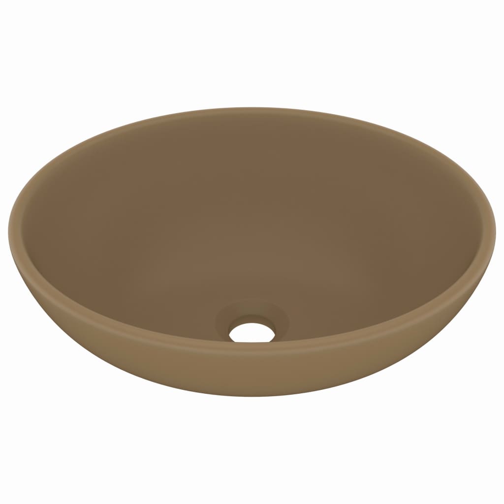 Waschbecken oval 40x33cm Keramik matt creme hochwertig elegant modern Badezimmer