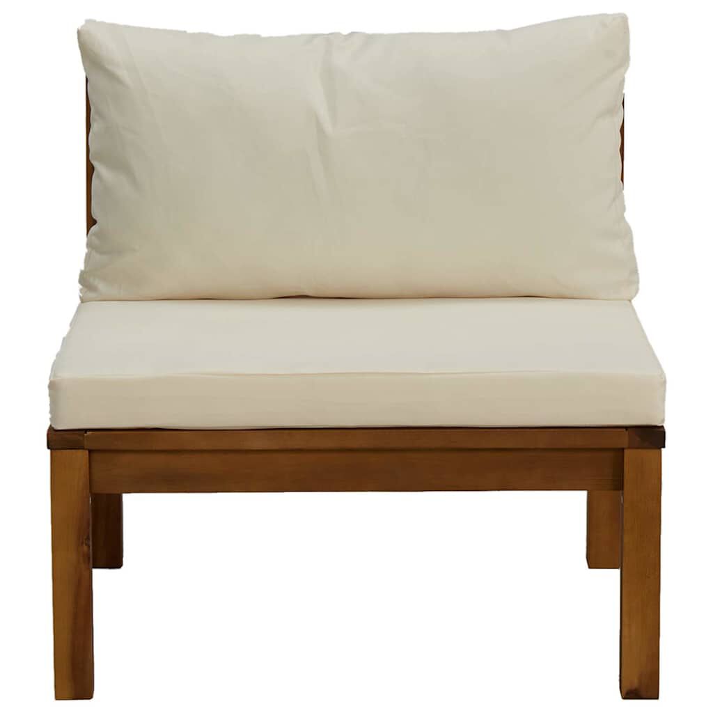 3-tlg. Garten-Lounge-Set mit Cremeweißen Kissen Akazienholz