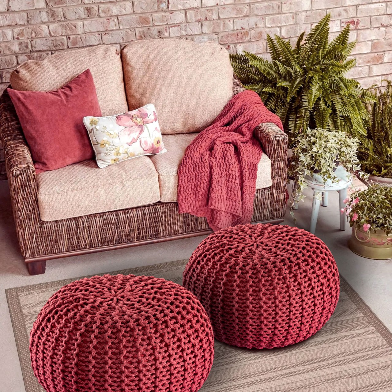 Sitzpouf ø55cm Pouf Strickhocker Strickpouf PREMIUM Innen Terrasse Pool Garten nachhaltig Sitzpouf ø55cm Pouf Strickhocker Strickpouf PREMIUM Innen Terrasse Pool Garten nachhaltig