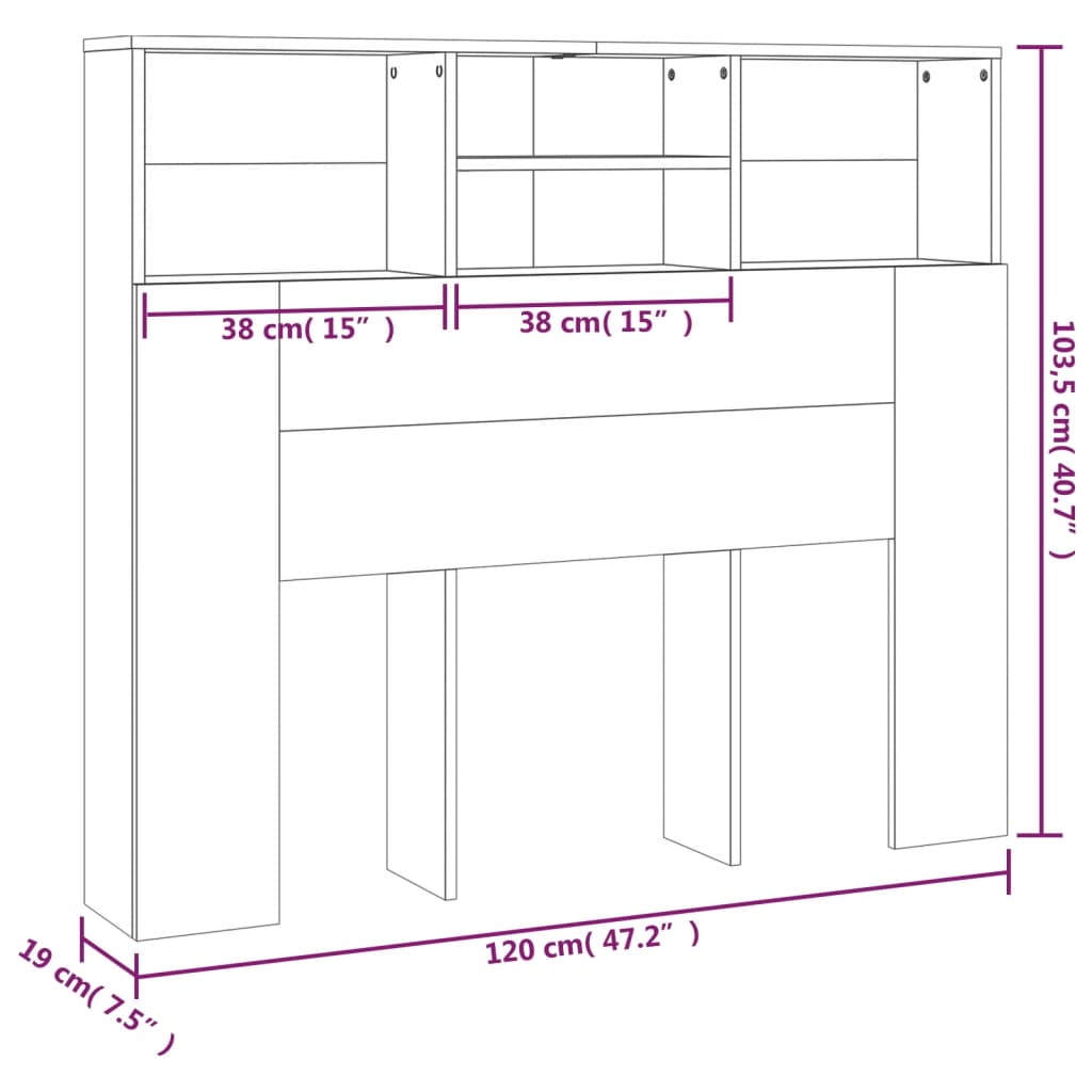 Kopfteilschrank Betthaupt Regal Sonoma-Eiche 120 x 19 x 103,5 cm