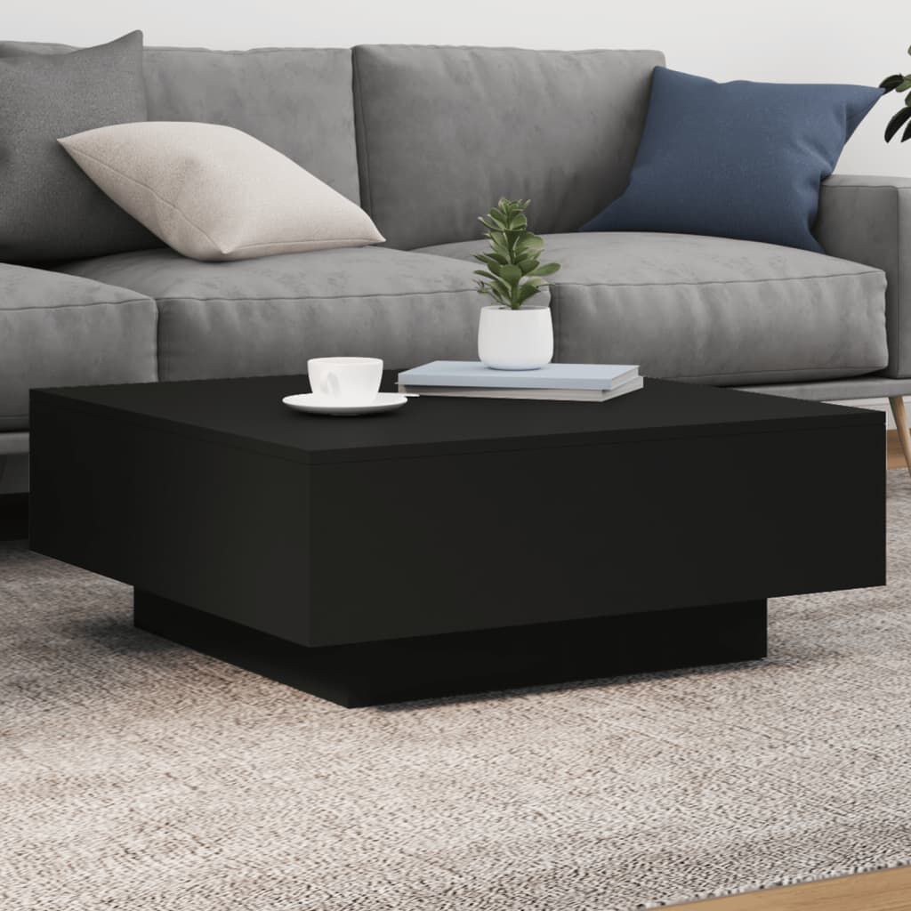 Moderner Couchtisch in Schwarz 80x80x31 cm quadratisch schlicht und praktisch