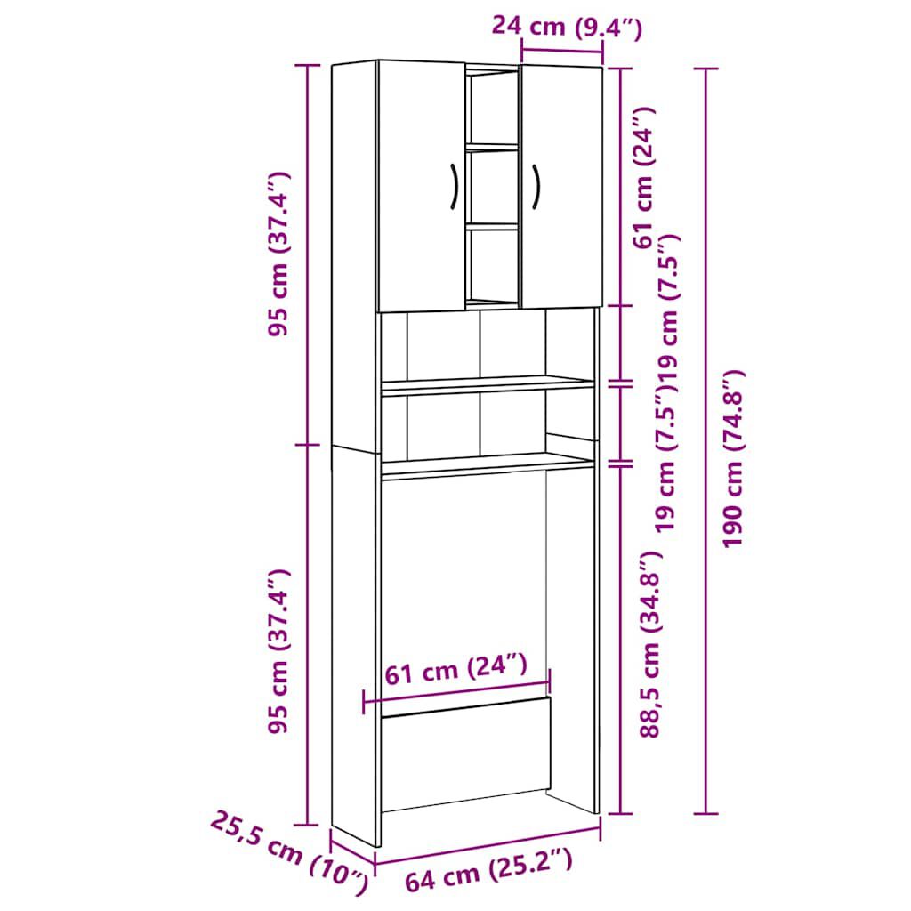 Waschmaschinenschrank Betongrau 64x25,5x190 cm
