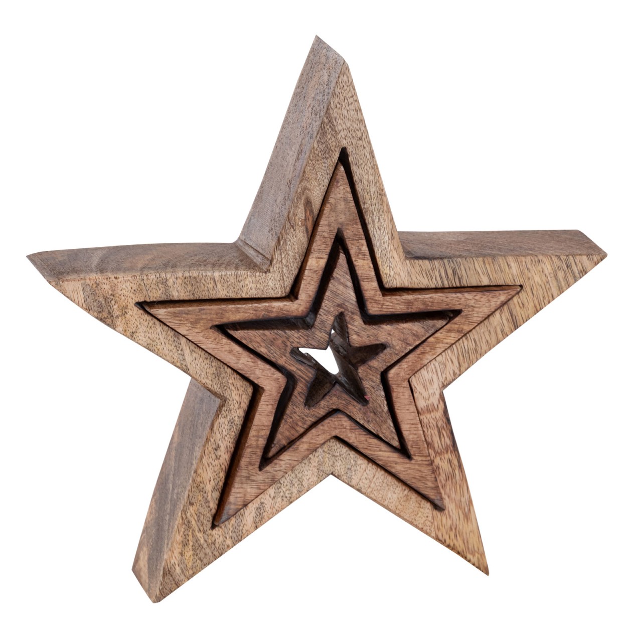 Dekofigur Sterne 12x 3er Set Holzfigur 26/17/10cm Masterbox Weihnachtsdekoration Mangoholz