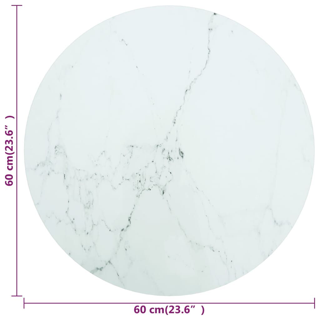 Tischplatte Weiß Ø60x0,8 cm Hartglas in Marmoroptik