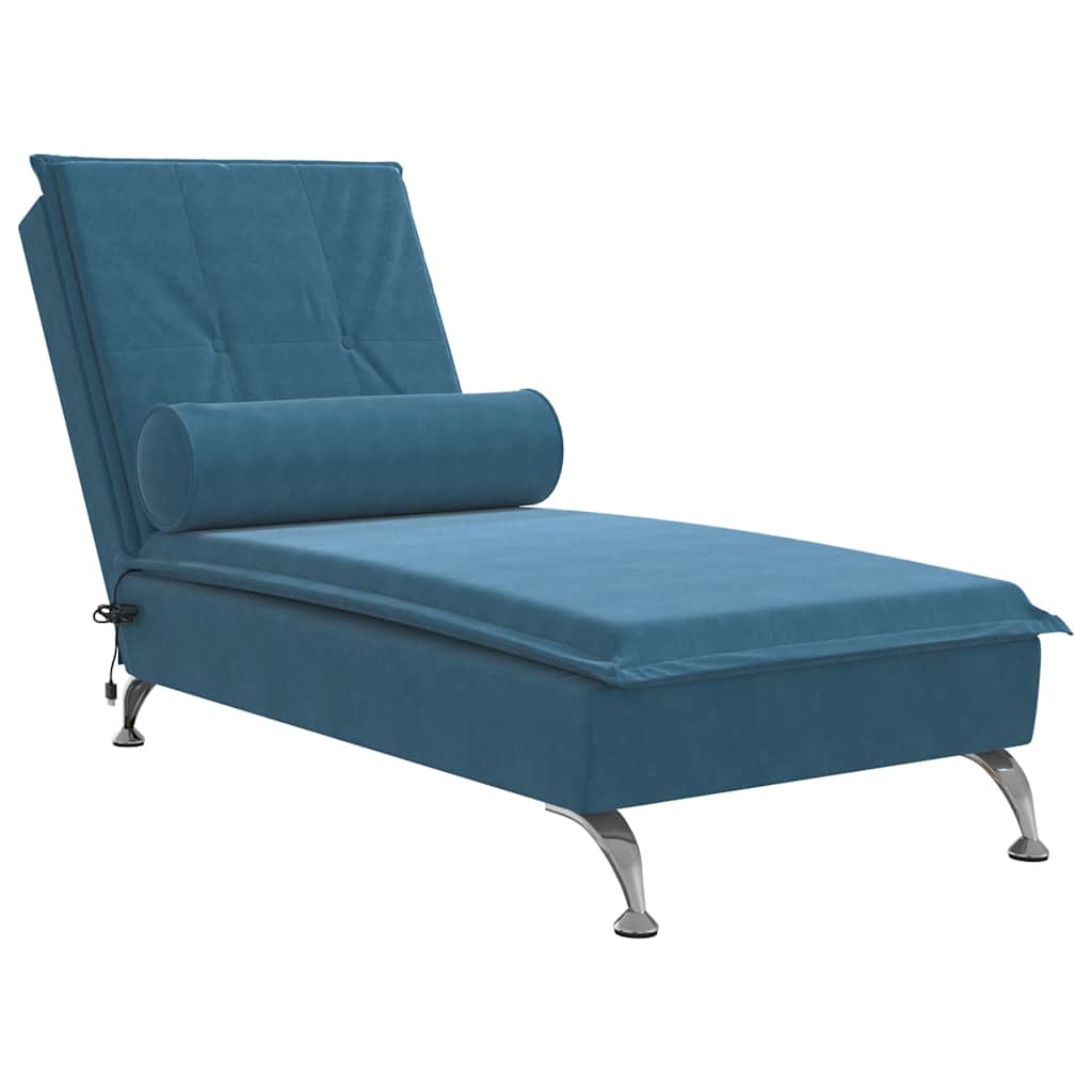 Massage Chaiselongue mit Nackenrolle Blau Samt Komfort und Entspannung