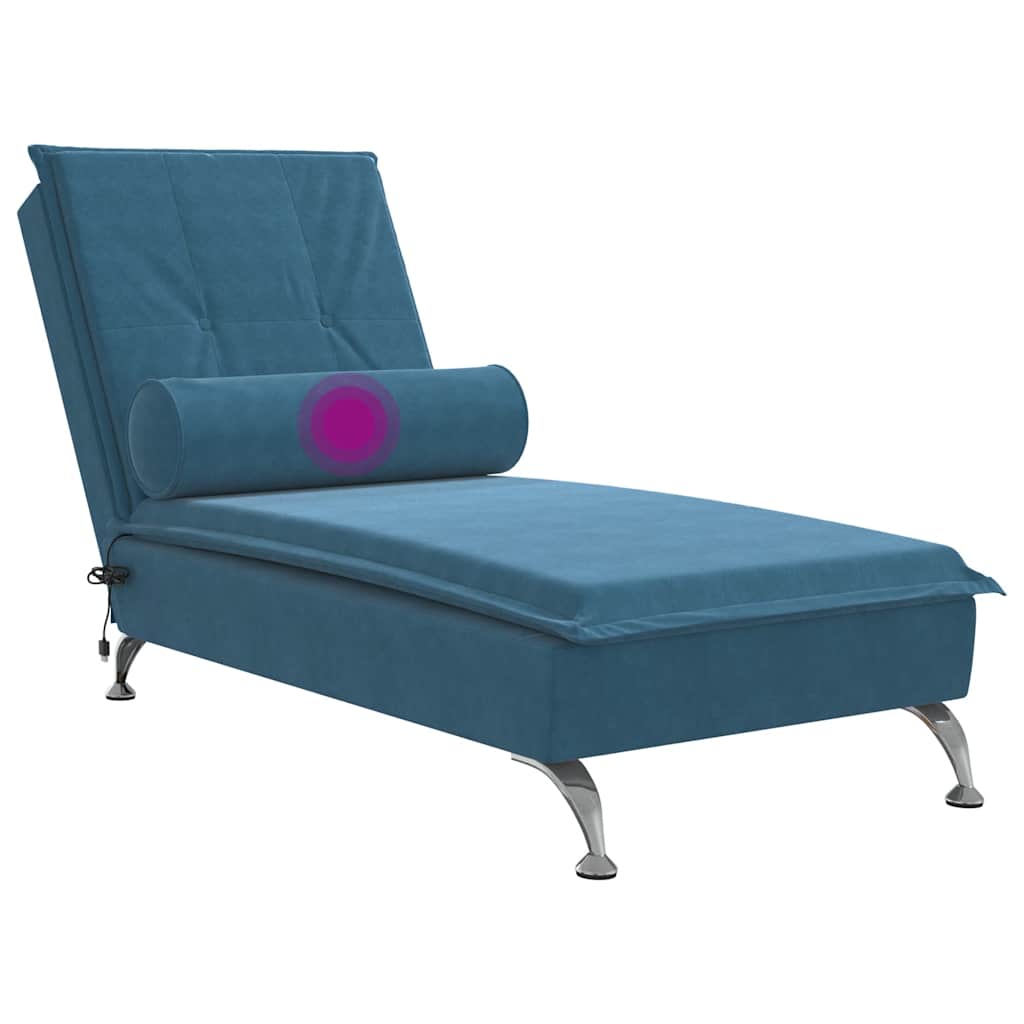 Massage Chaiselongue mit Nackenrolle Blau Samt Komfort und Entspannung