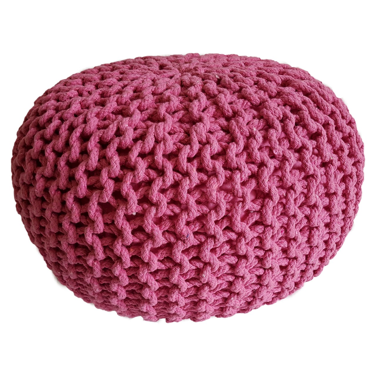 Sitzhocker Pouf SET 2 Stück Ø 55 cm H 37 cm Strickhocker Bodenkissen Grobstrick-Optik nachhaltig