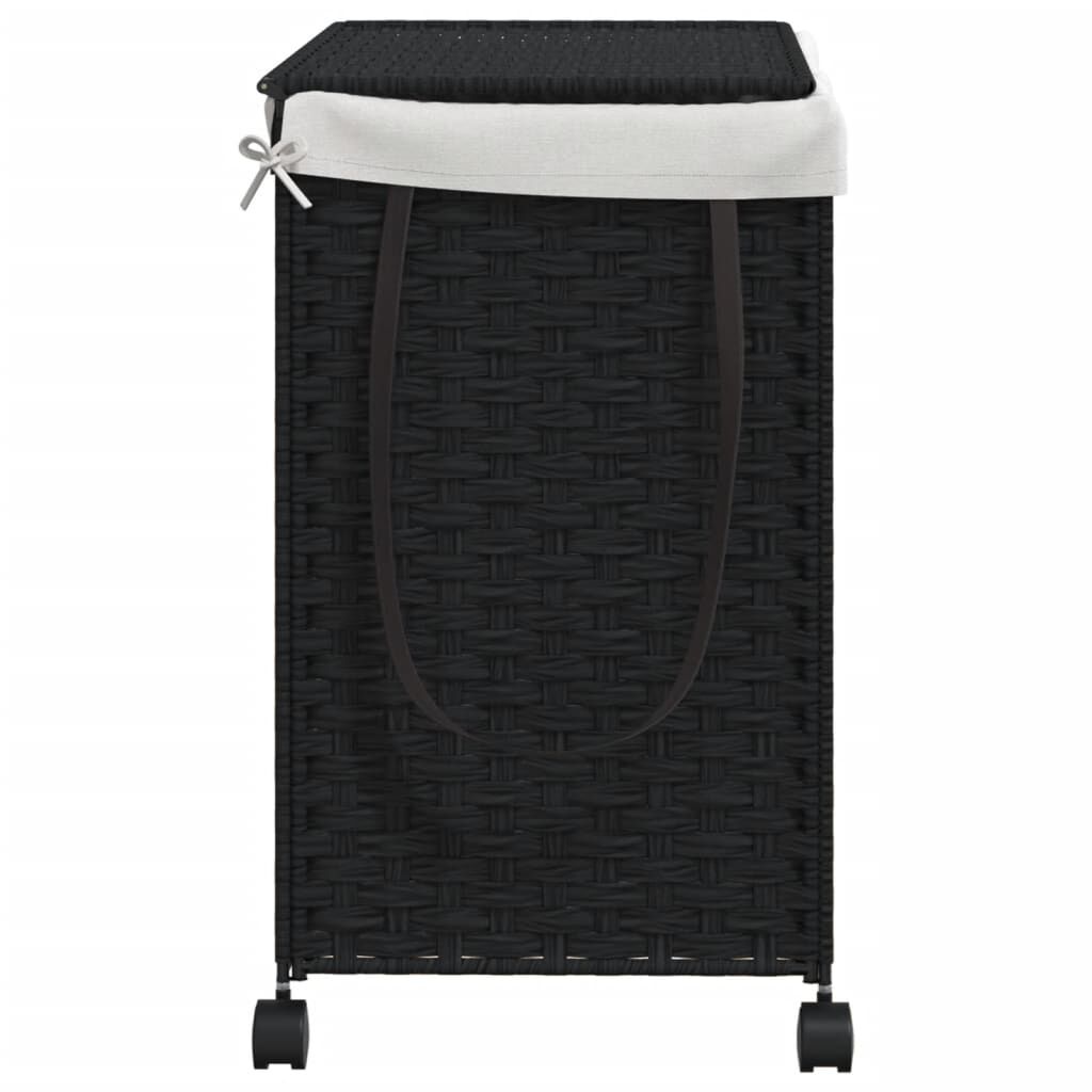 Wäschekorb mit Rollen, Rattanoptik, Schwarz, 60 x 35 x 60,5 cm, stabil