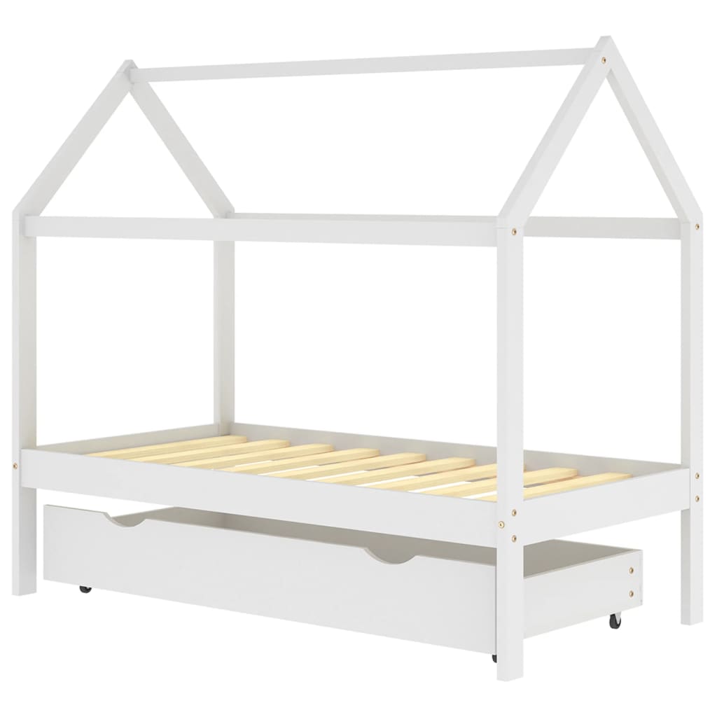 Kinderbettgestell Kiefernholz Weiß 80x160 cm Schublade