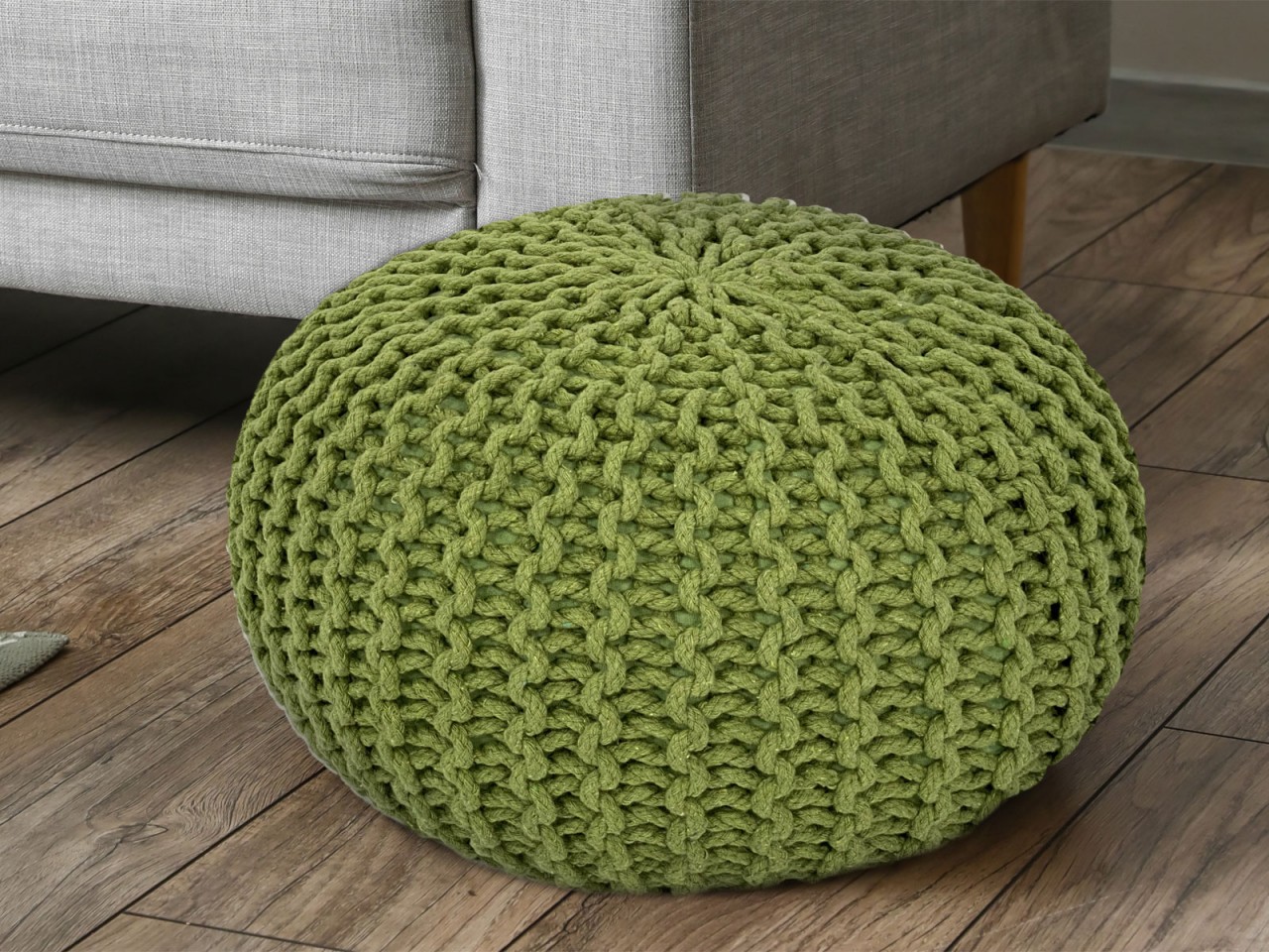 Pouf Ø 55 H 37 H 37 Strickhocker Sitzpouf Bodenkissen nachhaltig