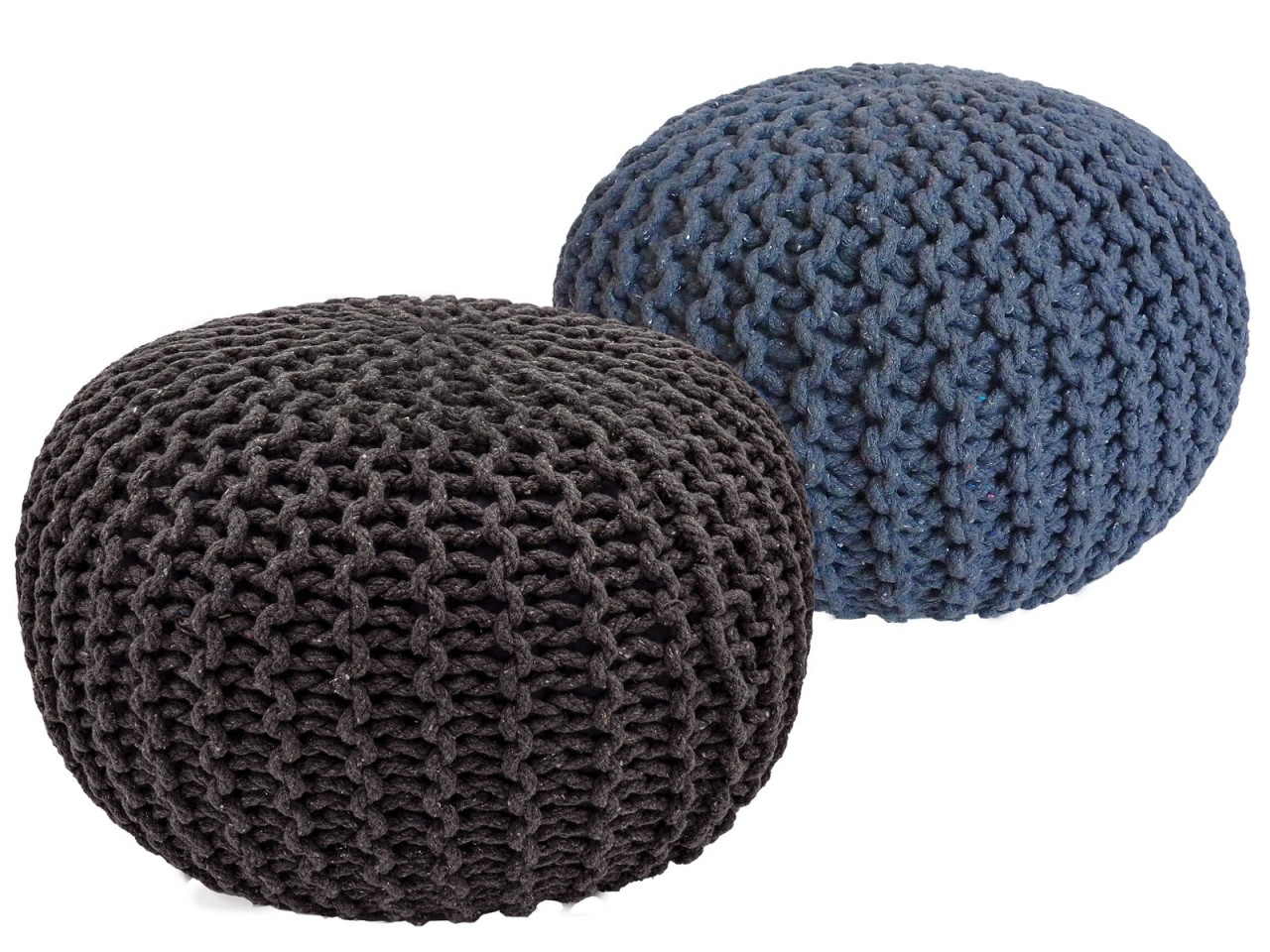 Sitzhocker Pouf SET 2 Stück Ø 55 cm H 37 cm Strickhocker Bodenkissen Grobstrick-Optik nachhaltig