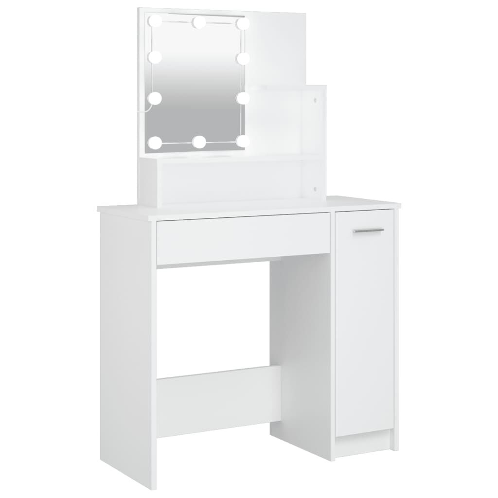 Moderner Schminktisch mit LED Beleuchtung Weiß Hochglanz 86 5 x 35 x 136 cm