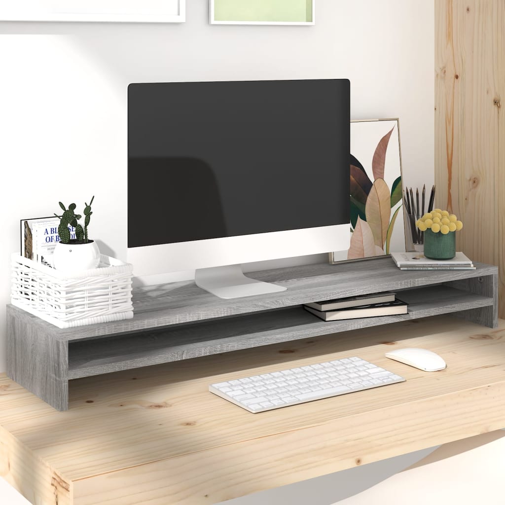 Monitorständer in Grau Sonoma, 100 x 24 x 13 cm, aus Holzwerkstoff, praktisch für Büro und Homeoffice.