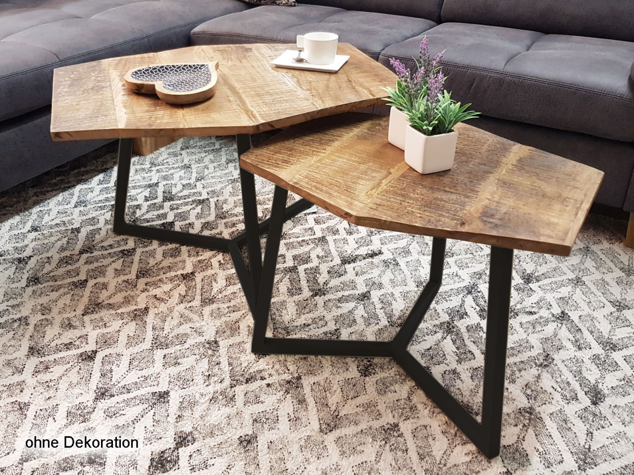 Couchtisch Set 2 Stück Wohnzimmer Tisch Satztisch Paris Metall-Gestell schwarz weiß oder altsilber Couchtisch Set 2 Stück Wohnzimmer Tisch Satztisch Paris Metall-Gestell schwarz weiß oder altsilber