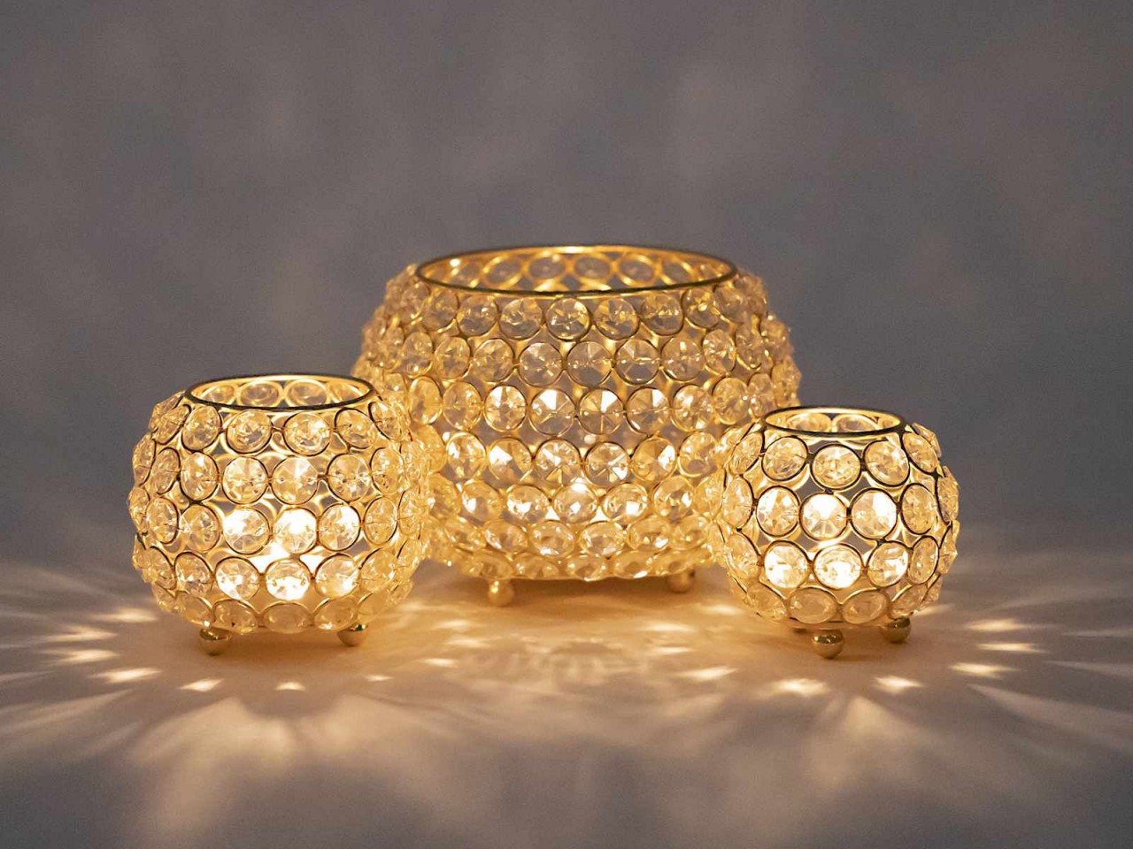 Teelichthalter Kerzenhalter Set 3-teilig Crystal Kerzenständer gold o. silber Vintage Kristall Teelichthalter Kerzenhalter Set 3-teilig Crystal Kerzenständer gold o. silber Vintage Kristall