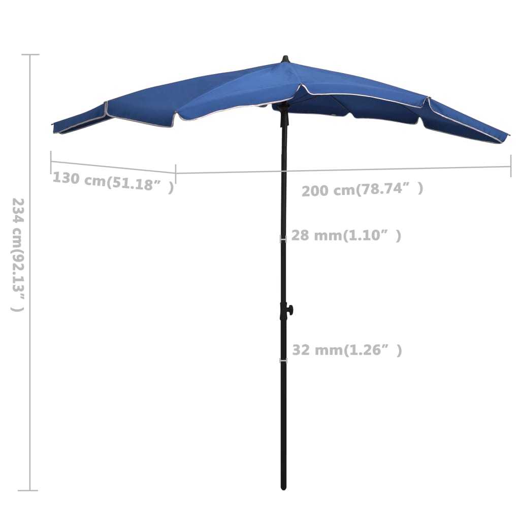 Gartenschirm mit Mast 200x130 cm Azurblau UV-Schutz Wetterfest Robust
