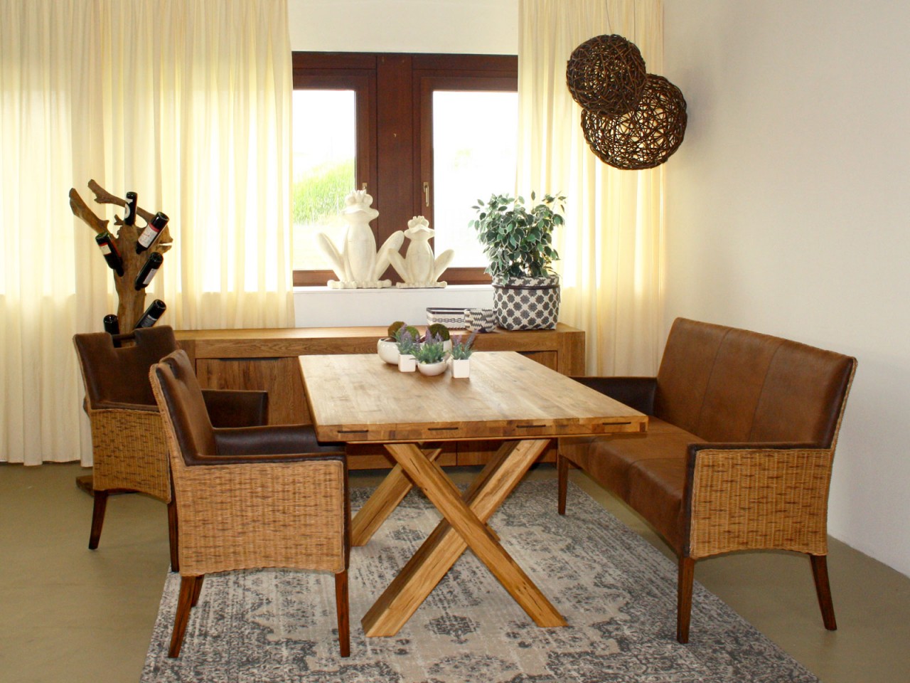 Esszimmer Stühle Set 6 Stück Rattan Armlehner Sessel Bilbao Polsterstuhl Polstersessel prairie brown