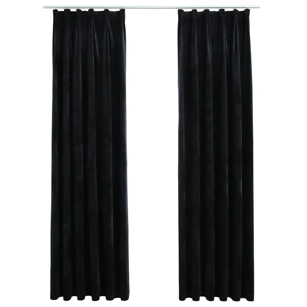 Verdunkelungsvorhänge Thermovorhänge Blickdicht Gardinen Fensterdeko  2 Stk. mit Haken Samt Schwarz 140x175 cm Modern
