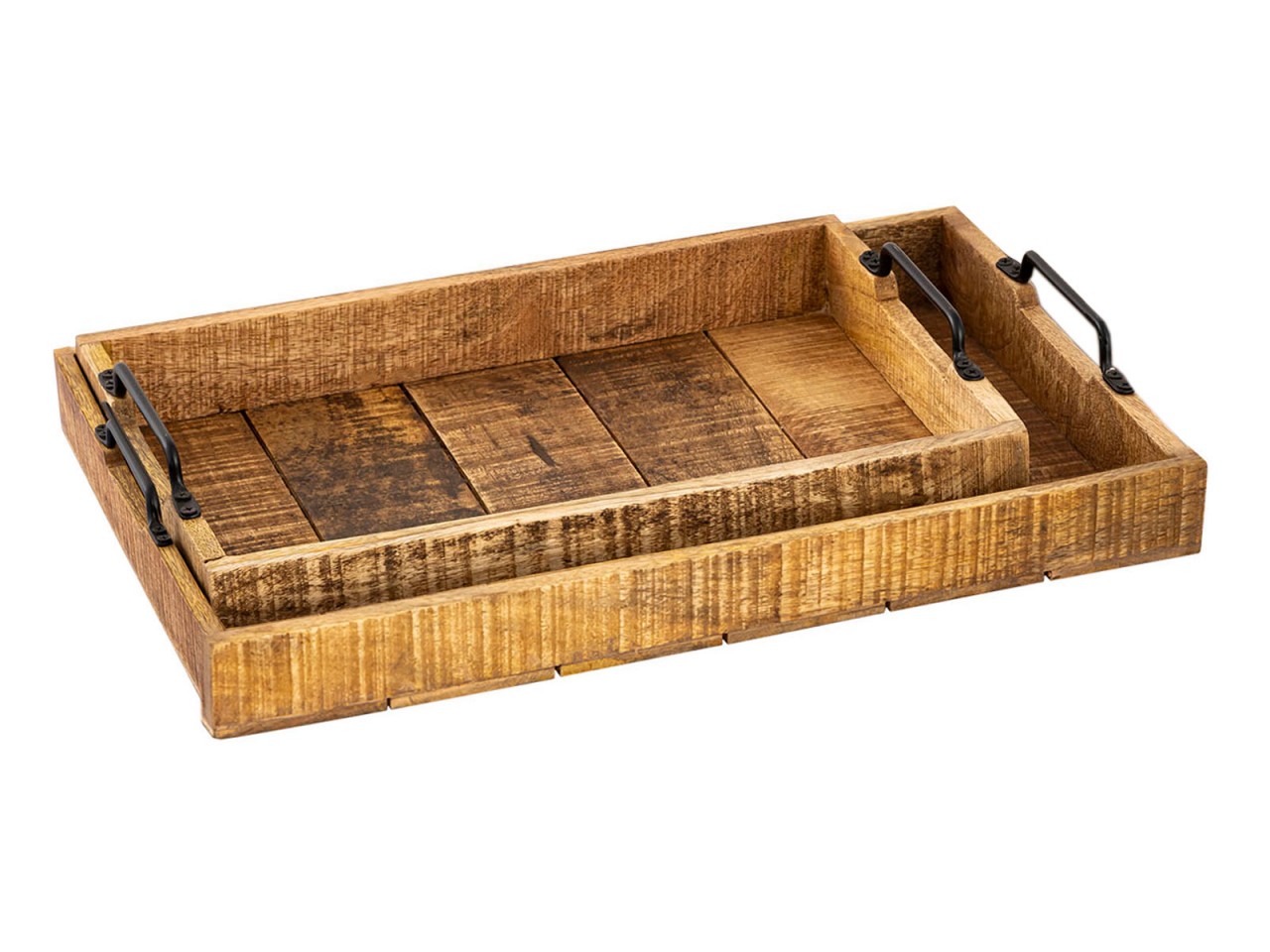 Serviertablett Holztablett Set 2 Stück 46x31cm Tablett Holz Serviertablett Deko Tablett Mangoholz
