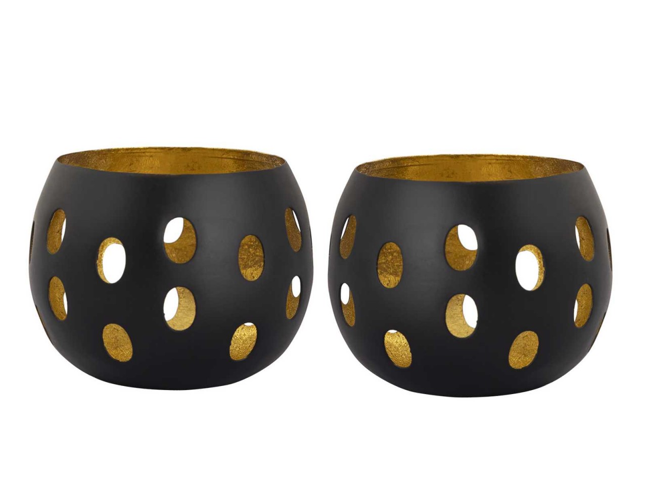 Kerzenhalter Set 2-teilig Teelichthalter Florina Kugelform schwarz matt innen vergoldet Kerzenhalter Set 2-teilig Teelichthalter Florina Kugelform schwarz matt innen vergoldet
