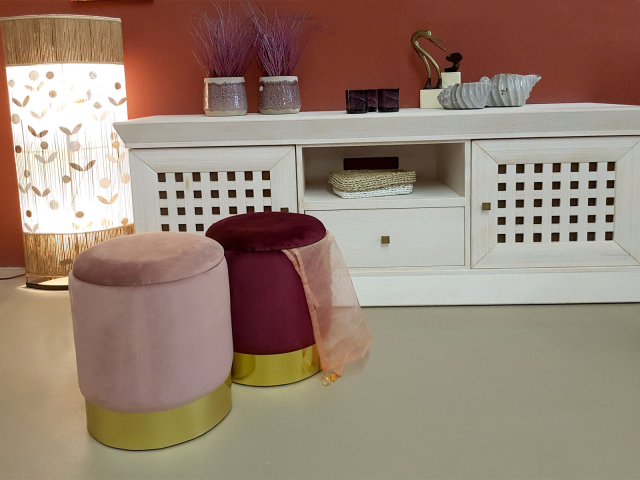 Samthocker Deko Hocker Samt Pouf Dekopouf Velour Hocker mit Stauraum u. Deckel Ø 31 H 38 cm