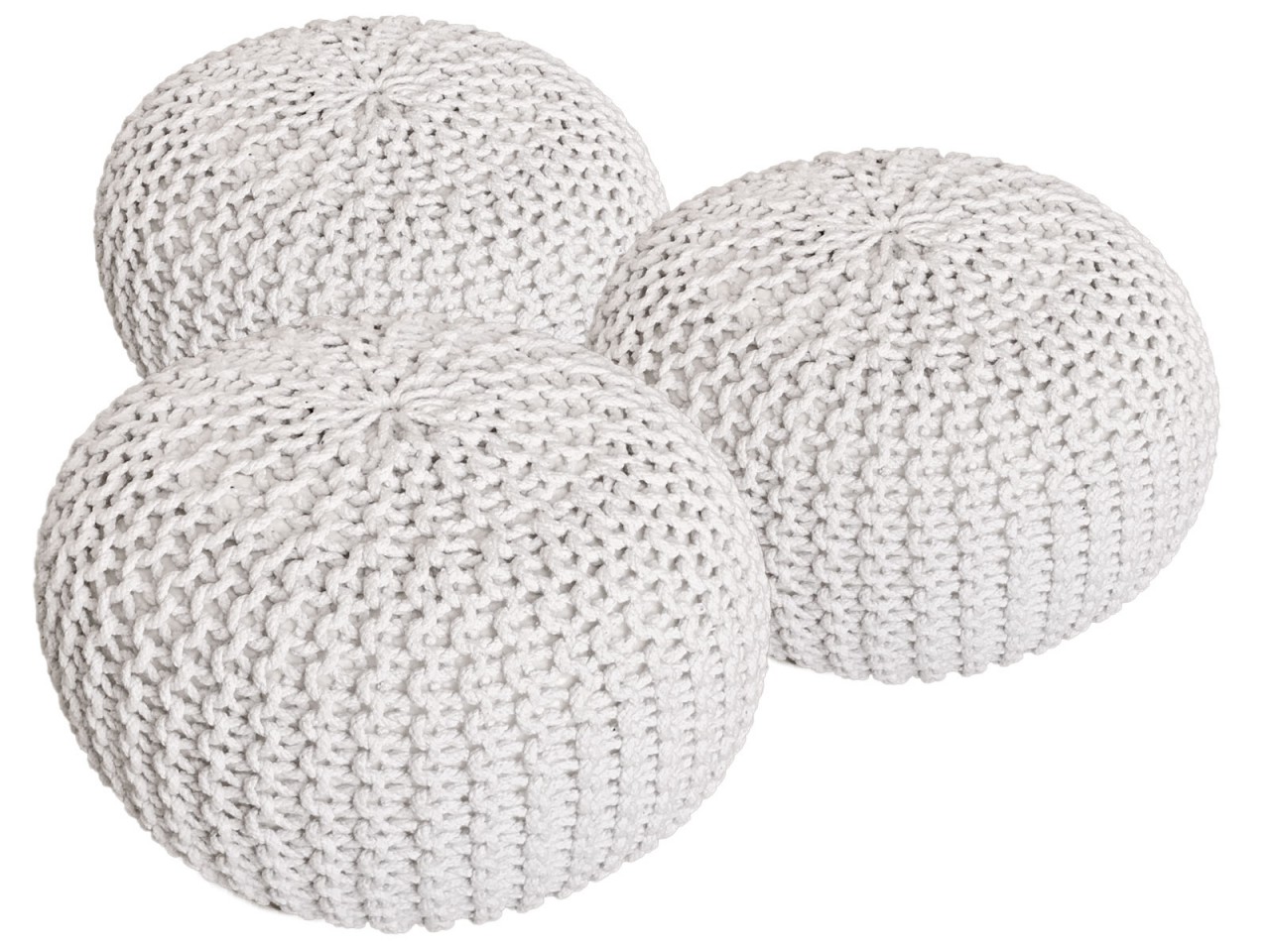 Pouf Set 3 Stück Ø 55 cm Bodenkissen Strickhocker Sitzhocker Sitzkissen Hocker nachhaltig Grobstrick
