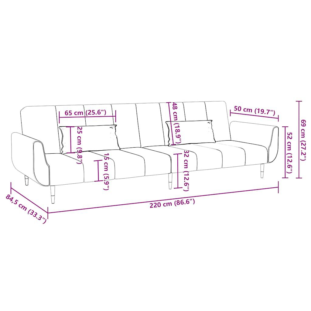Schlafsofa 2 Sitzer mit 2 Kissen Rosa Samt