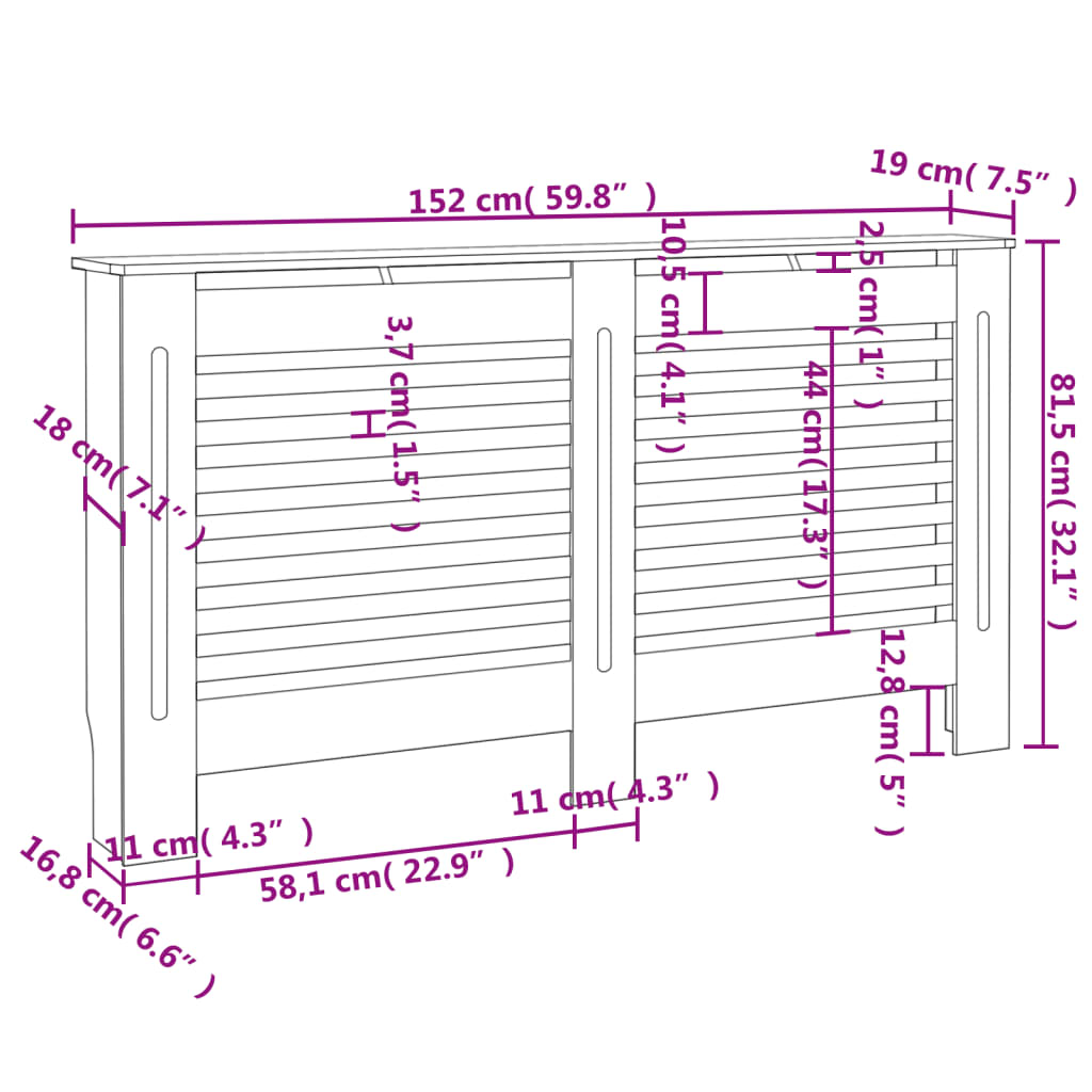 Heizkörperabdeckung Schwarz 152x19x81,5 cm MDF wasserbasiert robust stilvoll einfach zu montieren