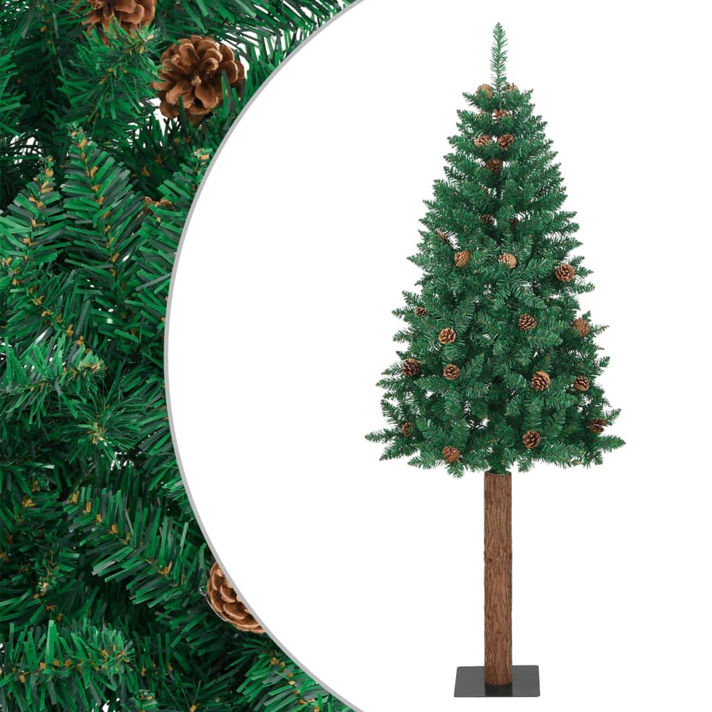 Künstlicher Weihnachtsbaum mit Echtholz, Zapfen Grün 180cm Baum Naturgetreu