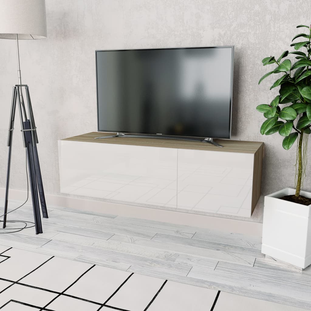 TV Schrank Lowboard Fernsehschrank aus Holzwerkstoff 120x40x34cm Hochglanz Weiß